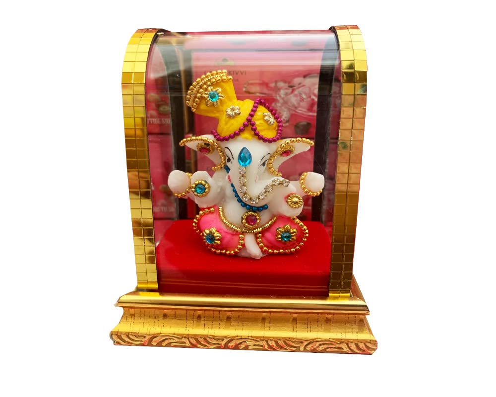 Ganesha Statue in Glass, Small Pheta Ganesha Idols for Home and Office and Car Decor