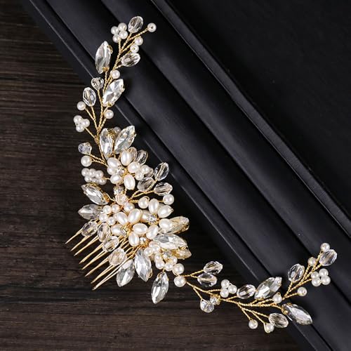 Peine para cabello de boda con perlas y cristales miniatura 7