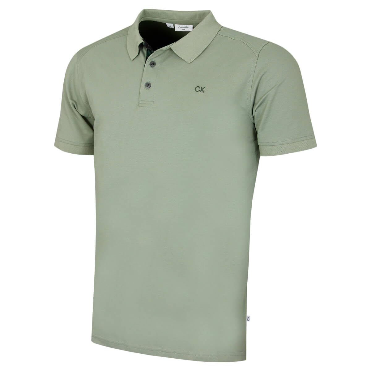Calvin Klein (Xxl, Sage Camo) Mens 2026 Campus 3 Button Ribbed Collar Golf Polo Shirt