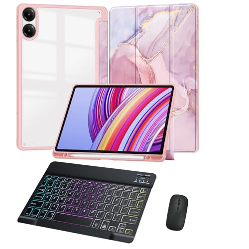 Clavier étui Bluetooth Pour Xiaomi Redmi Pad 2 Pro 12,1” – Housse PU, Rétroéclairage, Détachable, Couleur Rose