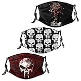 Pun-isher Face Mask with Filter Police Windproof Skull Reusable for Men Washable Mouth Cover 3PCS
