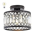 Rpzloila Crystal Ceiling Light Fixture, Modern Semi Flush Mount Ceiling Light,Crystal Chandelier for Kitchen Bedroom Bathroom Entryway Black (Bulb Included)