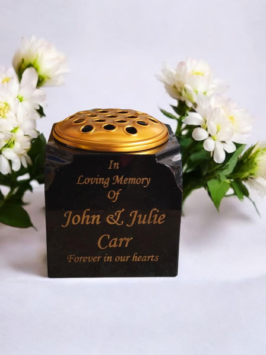 Ccmemorials Black Solid Granite Memorial Vase Flower Holder Personalised Any Wording Larger Size