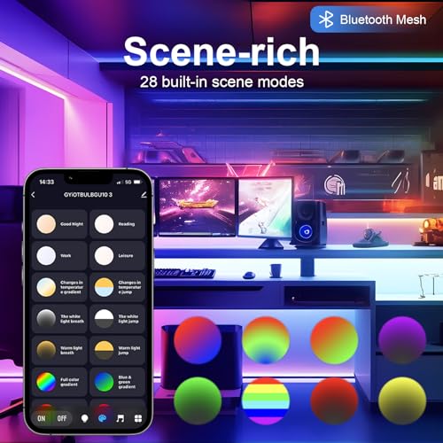 Lampadina E27 LED Bluetooth Mesh G150, 18W equivalenti a 200W, 2880Lumen, RGB dimmerabile, Applicazione di controllo 2700k-6500k, Musica sincrona cambia colore - Illuminazione - Immagine 4