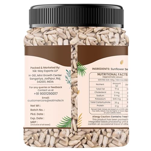 Image of Eatmate Premium Sunflower Seeds 1Kg | Raw Non-GMO Edible Seeds | High Protein, Fibre & Vitamin E | Healthy Diet Food for Snacking, Salads, Baking, Breakfast & Smoothies