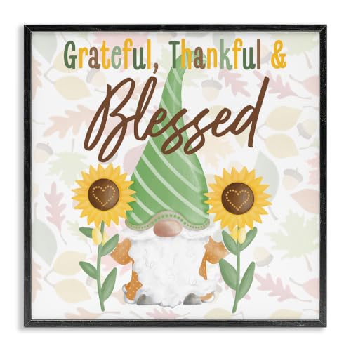 'Grateful Sentiment Typography Garden Gnome'| Framed Giclee Art