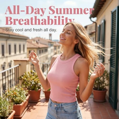 Image of Women Built-in Bra Tank Tops Sleeveless Casual Shirts Racerback Ribbed Fitted Tank Tops