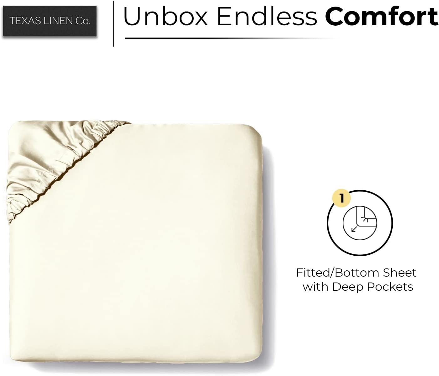 Texas Linen Co 100% Cotton Fitted Sheet King Size, Sateen Weave 1000 Thread Count Bed Sheet with Elastic All Around - Fits Mattress Upto 18 inches Ivory : Home & Kitchen