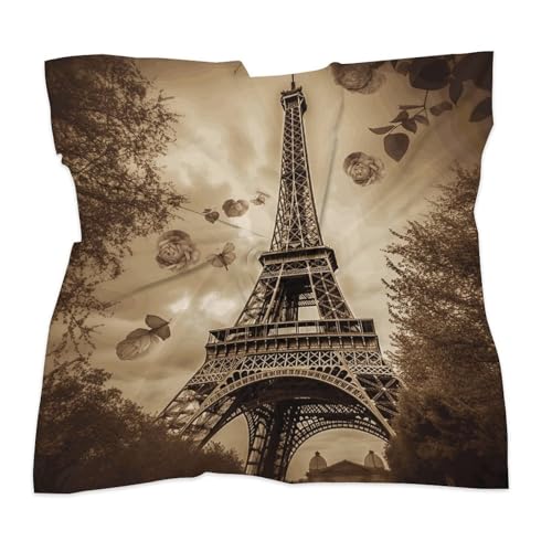 Silk Square Scarf Paris Eiffel Tower Neck Scarf for Women 18"x18" Hair Scarf Lightweight Large Shawl Wrap Silk Scarves for Hair Wrapping Sleeping Silk Neckerchief3