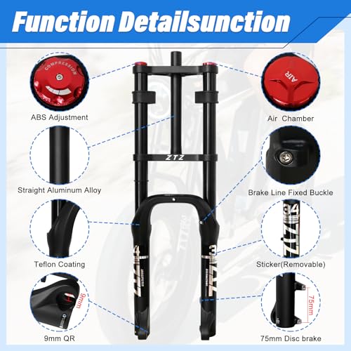 image for Exceedhub 20 Inch 4.0 Fat Tire Bike Air Suspension Fork - 180mm Travel