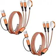 [2Pack-5FT] Travel Charger for Apple Watch, 3 in 2 Multi Charging Cable/Cord with IP/USB C/iWatch Charger, Travel Chargers for Multiple Devices, Compatible for iWatch Series/iPhone 17-8/iPad/AirPods