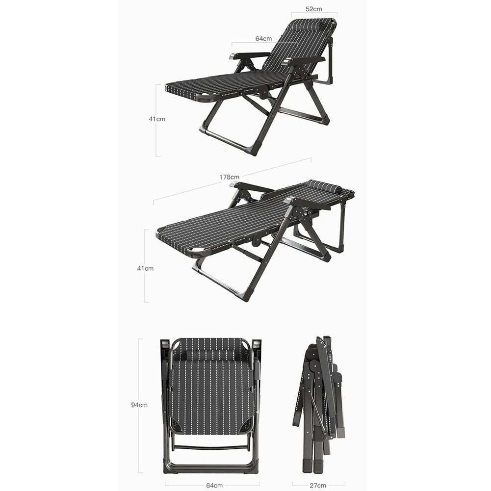 Fauteuil inclinable à gravité zéro – Fauteuil inclinable réglable avec Coussin et accoudoir massant, lit de Camp extérieur pour Piscine, Jardin et Plage, supporte 150 kg, Cadre en Acier dura