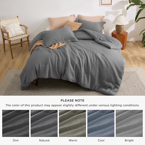 Image of Bedsure Queen Waffle Comforter Set Dark Grey, Soft and Breathable Bedding