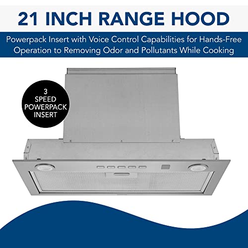 Image of Broan-NuTone PM400SSV 21-inch Custom Cabinet Built-In 4-Speed Power Pack Insert with Voice Control, LED Lighting, and 450 Max Blower CFM, Stainless Steel