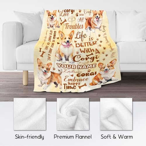 Custom Corgi Blanket, Corgi Lovers Gift, Cute Soft Throw Gifts for Girls Boys Women, Cozy Flannel Throw Blankets for Couch Office, 40"x50"