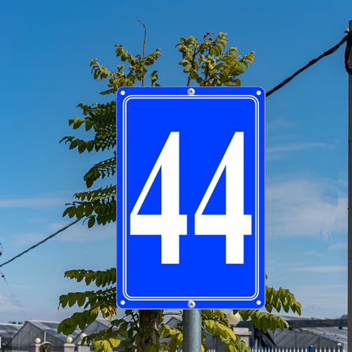Image of Premium Aluminum Number Signs 44, Metal 12 inch X 8 inch Blue Numbered Signs Outdoor for Parking Lots, Floor, Dock, Court, Aisle, Field, High Visibility, No Fade, Weather-resistant