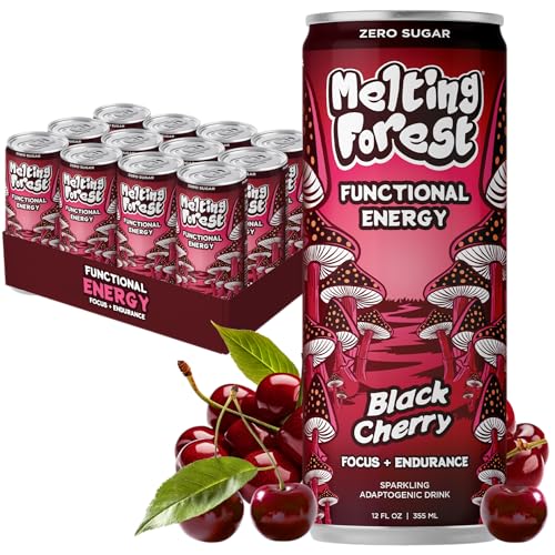 Melting Forest Mushroom Energy Drink, Cordyceps & Lion's Mane, 150mg of Caffeine, Energy & Focus, Cognitive Function & Mental Clarity, Black Cherry (12 Pack)