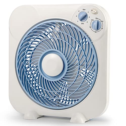 SOFLY 10 Inch Box Fan, 3 Speeds Louvre Fan For Bedroom Office&Living Room With Timer
