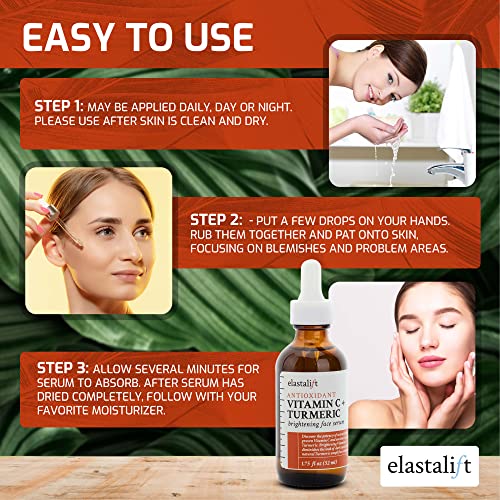 Elastalift Concentrated Vitamin C + Turmeric Oil Anti Aging Facial Serum Skin Care Booster - Promote Clear & Brighten Skin Tone - Hydrate Dry Skin, Fight Redness, Restore Skin Strength - 1.75 Fl Oz #TOP3