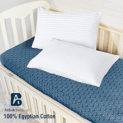 Image of Atiksh Beddings 12x16 Toddler Travel Pillow Cases, Pack of 2, 100% Egyptian Cotton, 600 Thread Count, Zipper Closure, Small Pillowcase for Kids, Daycare, Preschool & Travel, White Stripe