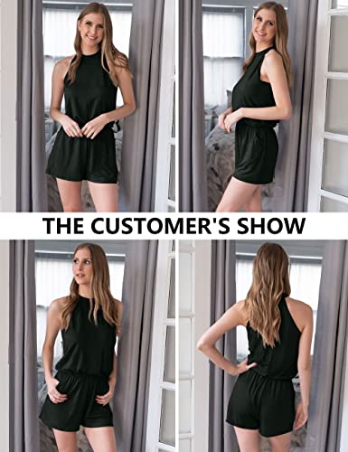 Merokeety Women's Summer Halter Neck Shorts Elastic Waist Solid Color Jumpsuit Rompers #TOP6