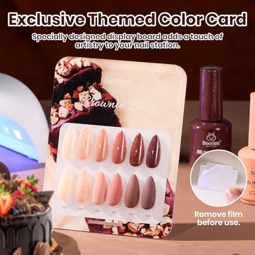 Image of Beetles Brown Gel Polish Set - Brownie Bliss 6 Colors Nude Beige Taupe Cocoa & Rose Gold Pearl Shimmer Gel Nail Polish, Soak Off UV Led Lamp Needed Manicure DIY Salon Home Gifts for Women