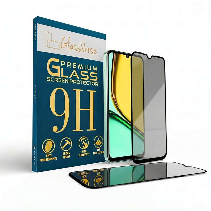 Image of GlassVerse Privacy Tempered Glass for Realme C61 | Anti Spy Screen Protector, 9H Hardness, Edge to Edge, Case Friendly, Hassle-less Installation Kit Included. (Pack of 2)