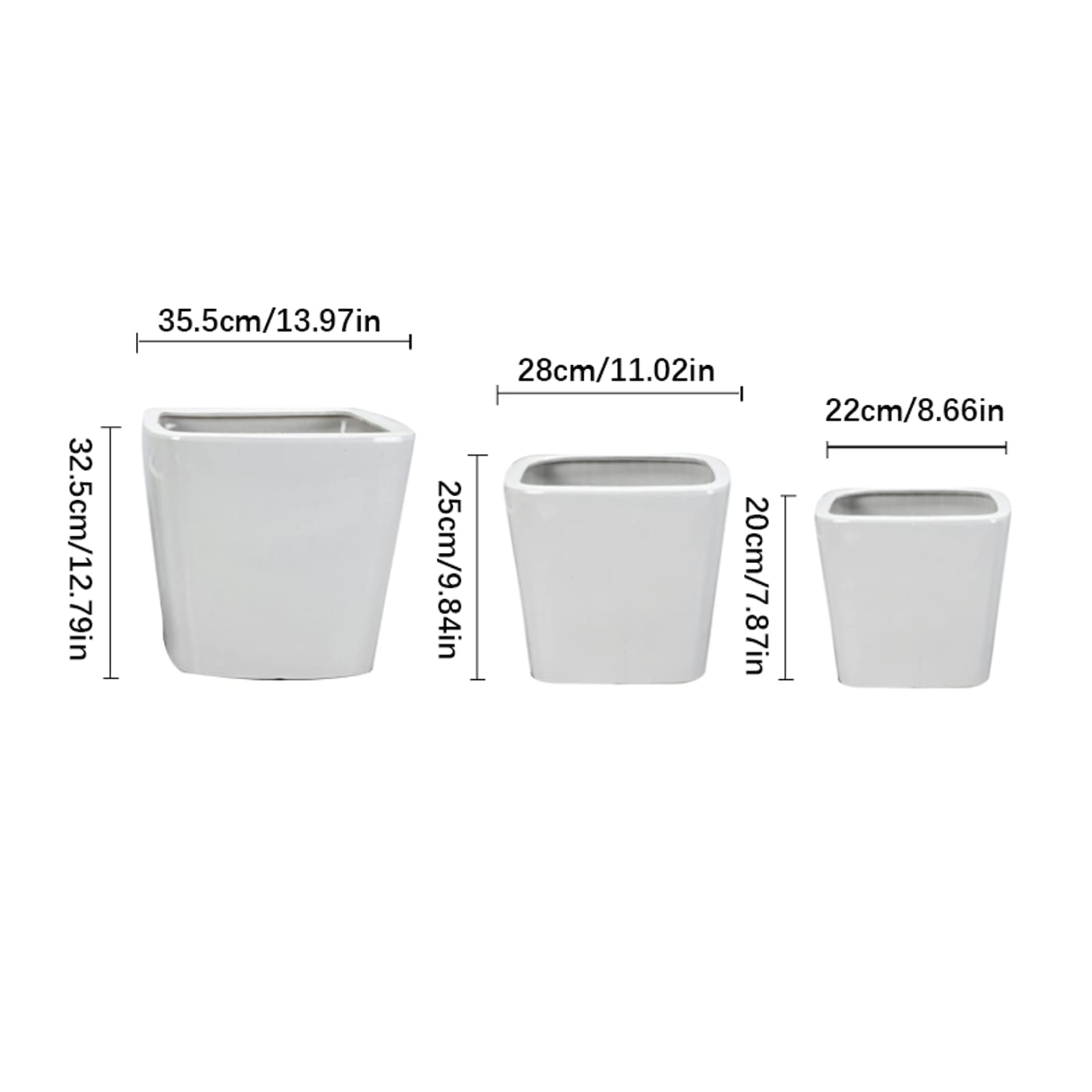 Vasi da Giardino Vasi per Piante in Ceramica Quadrati, vasi per fioriere Decorativi Moderni da 8,6/11/13,9 Pollici con Foro di drenaggio per Interni ed Esterni, Bianco