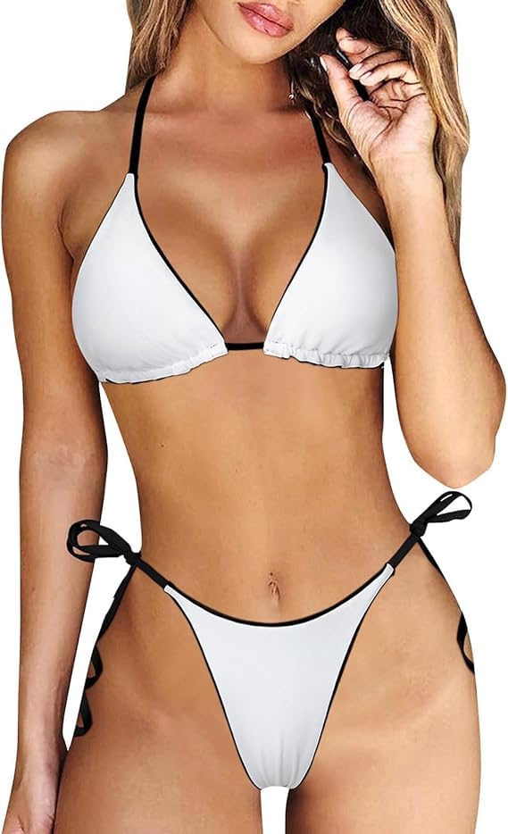 dream x fashion SIIZ Fashion Women's Split Sexy Bikini Solid Colour Hanging Neck Suit with Chest Pad Without Steel Support Swimsuit Non Padded-picture-45