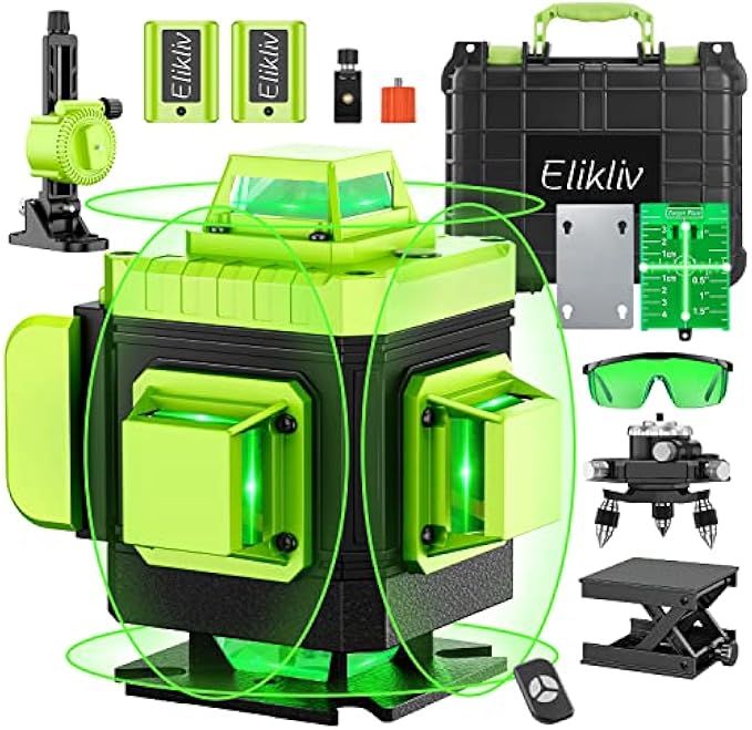 Laser Level Self Leveling - Elikliv 200ft Outdoor Robust Indoors 4D Green Cross Line Laser Level 4x360 Horizontal Vertical Dual-beam Lasers for DIY or Professional Job Site Integrated Bracket Included