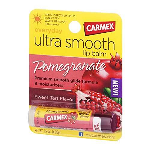 Carmex Ultra Smooth Lip Balm Stick SPF 15, Pomegranate 0.15 oz (Pack of 6)
