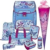 Primus-Versand Sparkle & Fly - Schmetterling SCOOLI Undercover EasyFit Schulranzen-Set 9tlg. mit Sporttasche, BROTDOSE, TRINKFLASCHE und SCHULTÜTE, Hellblau, Größe: 36,5 x 33 29 cm