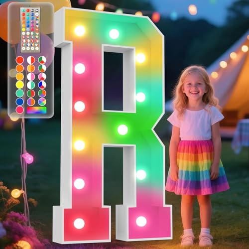 Image of Ledido 4FT Colorful Marquee Light Up Letter R for Party | 34 Colors Changing Marquee Letter 4 Feet Tall with Remote, Big Letters for Party Wedding Graduation Birthday Decorations