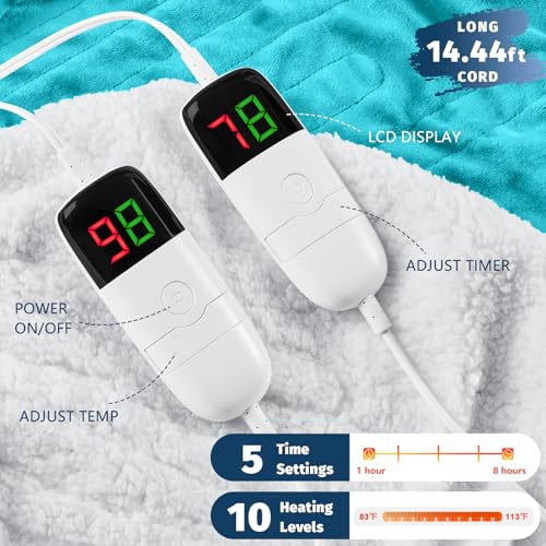 King Size Heated Electric Blanket - 90" x 108" with Dual Control, 10 Heating Levels & 8 Hours Auto Off, Soft Warm Flannel Gifts with Over-Heat Protection, ETL & FCC Certified