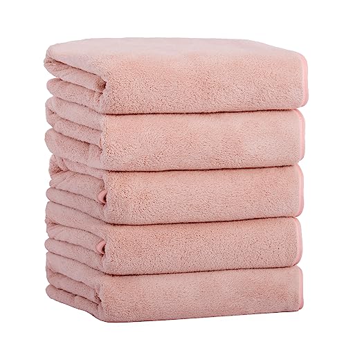 バスタオル マイクロファイバータオル 5枚セット タオル 60*120cm ふわふわ なめらか 高速吸水 速乾 家庭用 ギフト (60*120cm, ピンク)