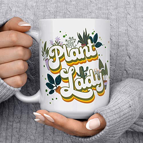 Taza de café Plant Lady 15 oz diseño plantas miniatura 2