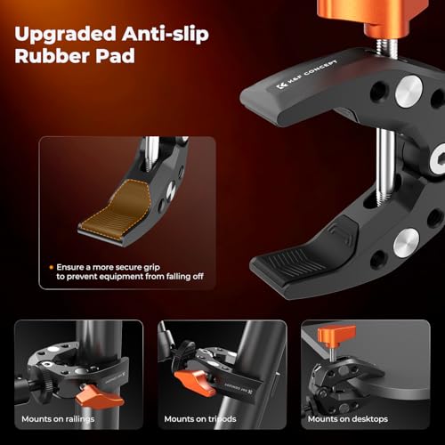 Image of K&F CONCEPT 2 Pack Camera Mount Clamp, Super Crab Clamp with 1 /4 inch Thread Holes for Round Pipe Flat Surface, Monitors, LED Lights, and Other Photographic Accessories