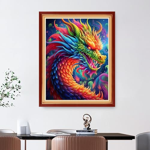 Image of Foxdiviy Stamped Cross Stitch Kits Full Range of Embroidery Needlework Starter Kits for Beginners Adults 11CT Embroidery Patterns Art Crafts DIY Needlepoint Kits-Rainbow Dragon 16x20 inch