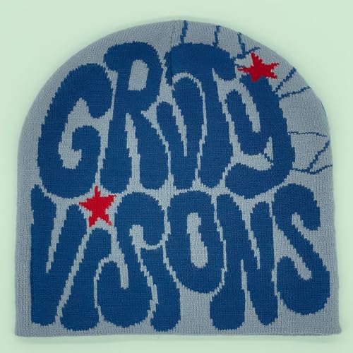 2THESTARS Y2K Beanie for Men Women Knitted Hat Winter Cap Gothic Spider Design Warm Casual Skullies Cold Weather Knit Outdoor - Grey with Blue - image 8