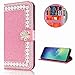 Produktbild Miagon Hülle Glitzer für Huawei P40 Pro,Diamant Strass Perle Blume PU Leder Handyhülle Ständer Funktion Schutzhülle Brieftasche Cover,Rosa
