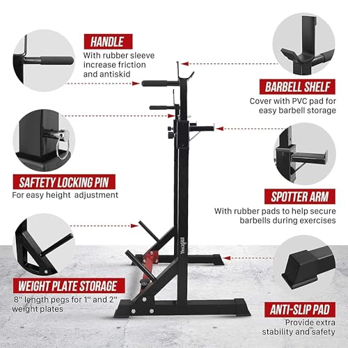 Image of Yes4All Squat Rack for Home Gym, Adjustable Barbell Stand Rack, Multi-Function Weight Lifting, Dip Bar Station, Bench Press Rack Stand, Weight Plate Storage - Capacity Up to 600LBS