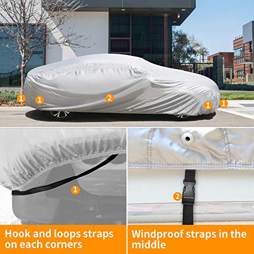 XCAR Solar Shield Breathable UV Protection Car Cover Fits Cars Up to 200 Inch in Length-with Gust Guard Strap