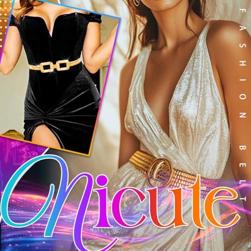 Nicute Gold Stretch Waist Belt Metal Dress Belts Fashion Waist Cinch Accessories for Women3