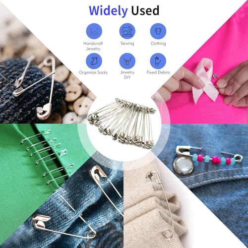 Sicherheitsnadeln 260 Stück 5 Größen NäHzubehöRstifte Aus Vernickeltem Stahl für Handwerk Pinning Säumen Dressmaking Nähen Sicherheitsnadel Set (260, Silber)