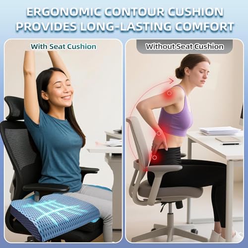 Image of Grin Health Orthopedic Seat Cushion (High Density) Car Seat Cushions Long Sitting Ergonomic Cushion for Chair Pad | Coccyx, Sciatica & Back Pain Relief, Sitting for Car Driving Seat, Medium