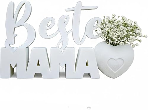 Beste Mama Heart Vase Sign - Elegant Heart Shaped Decorative Flower Holder with 