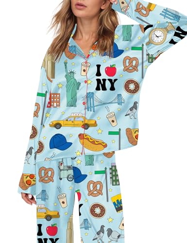 Image of SHESHOW Satin Pajamas for Women Set Long Sleeve Button Down Sleepwear 2 Piece Nightwear Women Pjs Sets Size XS-XXL
