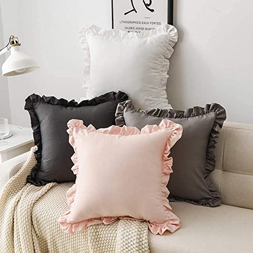 Image of YRM Bedding's Ruffle Beautiful Cushion Cover | Super Soft Elegant Premium Microfiber Frill Cushion Cover Set of 2 (16 inchx16 inch Inches) (Gold /Dark Grey)
