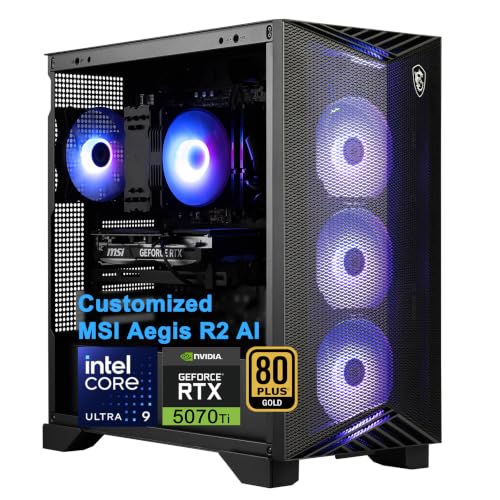 iCarp Customized Desktop Made with MSI Aegis R2 AI 2nd Gaming Desktop Intel 24-core Ultra 9 285 16GB/32GB/64GB RAM 1TB/2TB/4TB SSD GeForce RTX 5070 Ti 1406 AI Tops RGB Fan Cooler 80+ Gold PSU Win11