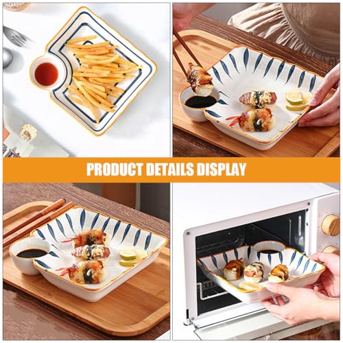 Platos para dumplings con compartimentos para salsa, cerámica miniatura 5